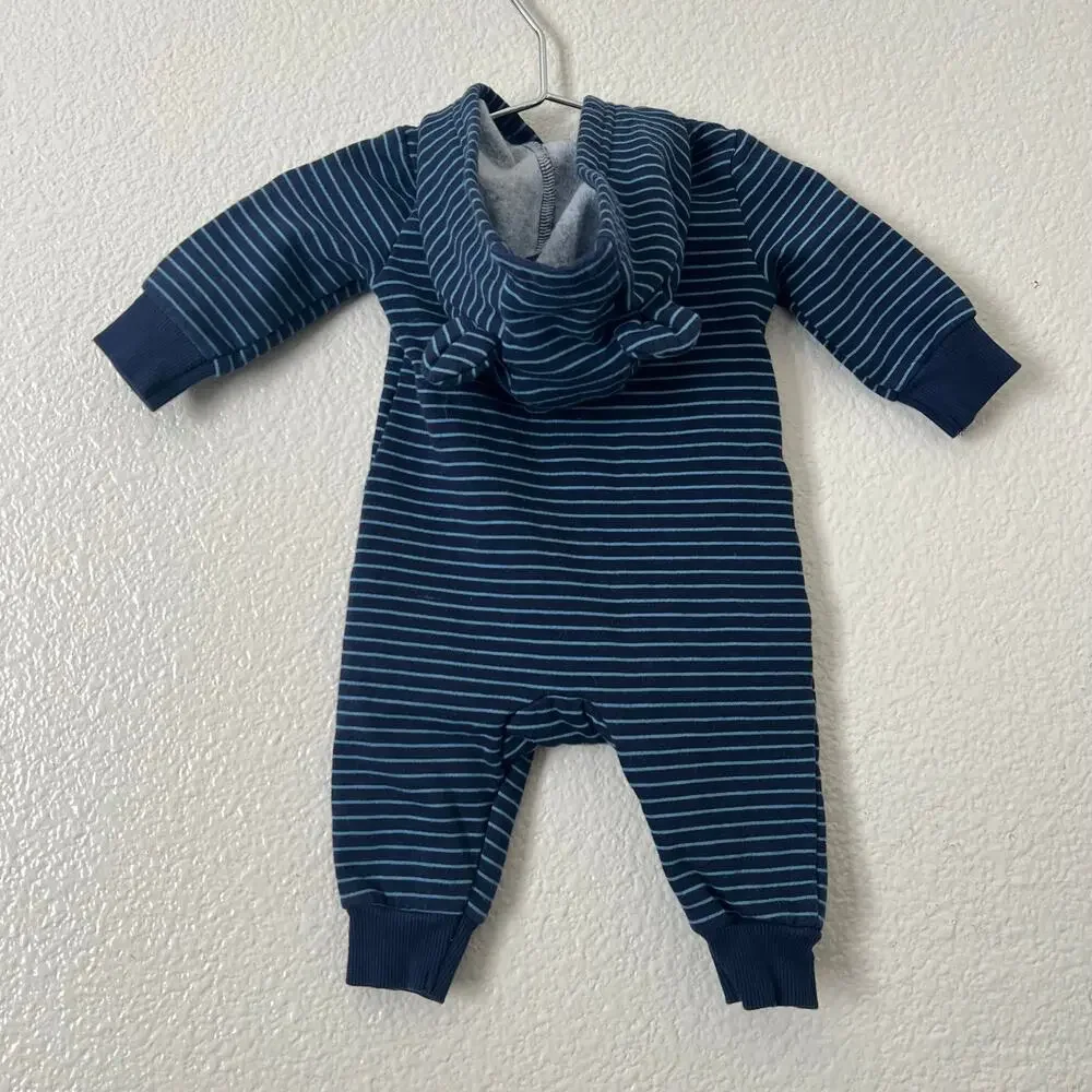 Carter’s stripe bear ear bunting hoodie zip one piece navy blue